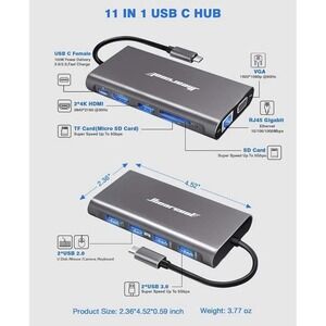 Hiearcool USB C Hub USB-C Adapter 11 in 1 Triple Display